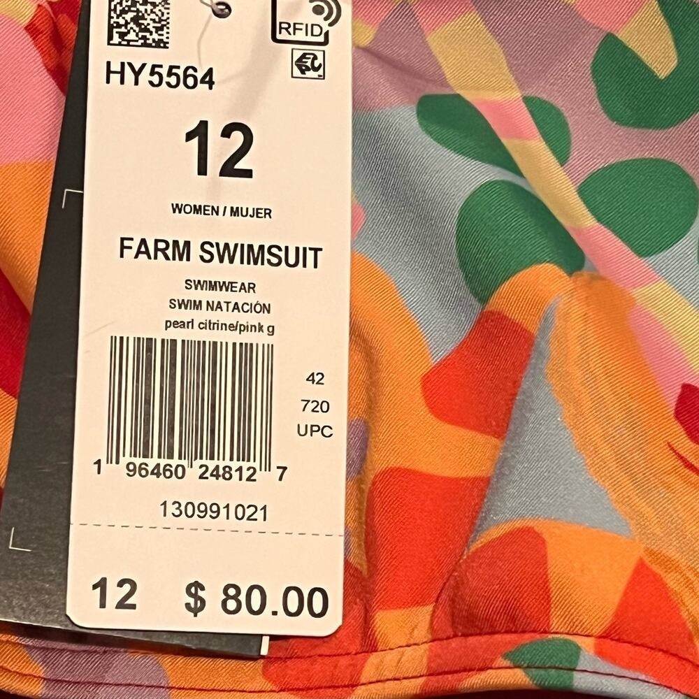 Adidas x FARM Rio Women Swimsuit One Piece Graphic Print Multi Color HY5564 12 - Picture 6 of 8